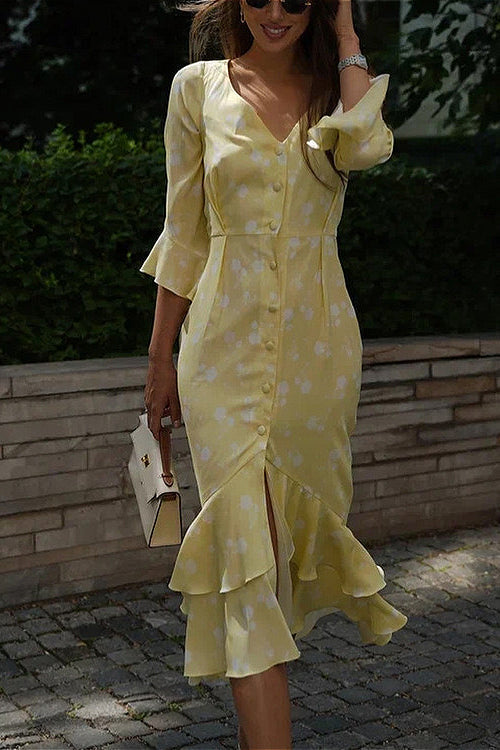 Floral Asymmetric Ruffle Dress