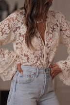 Cutout Lace Tie Blouse