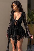 Lace Ruffle Long-Sleeve Mini Dress