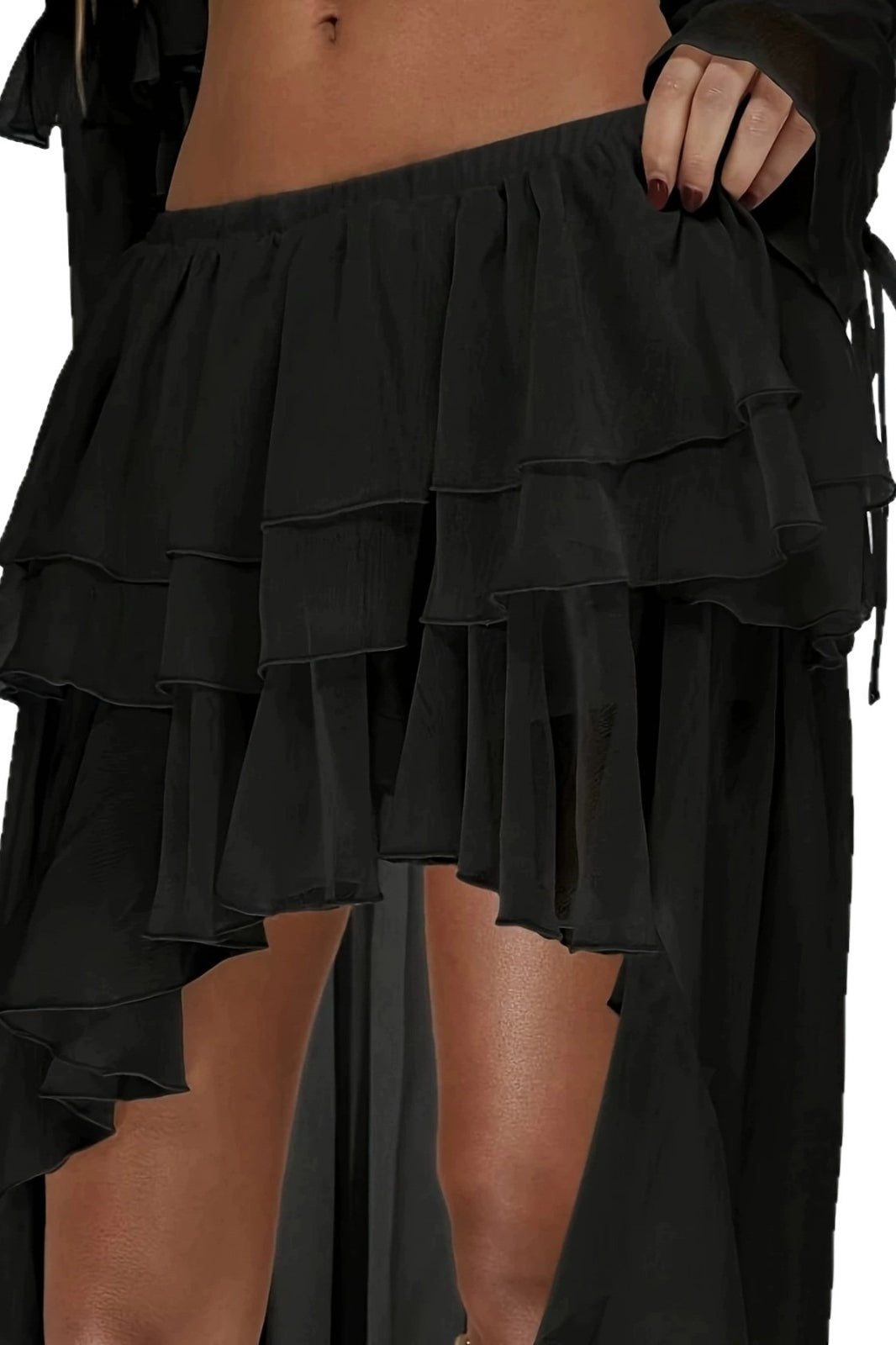Waterfall-Ruffle Layered Maxi Skirt