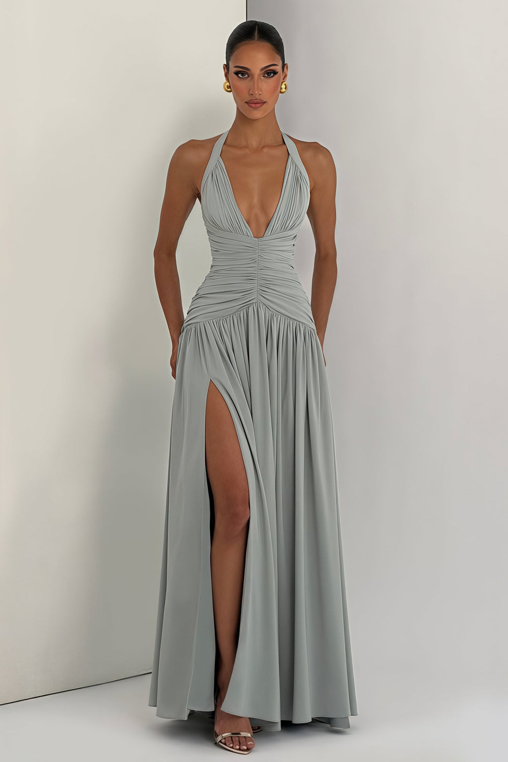 Halter-Neck Slit Backless Maxi Dress