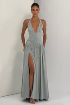 Halter-Neck Slit Backless Maxi Dress