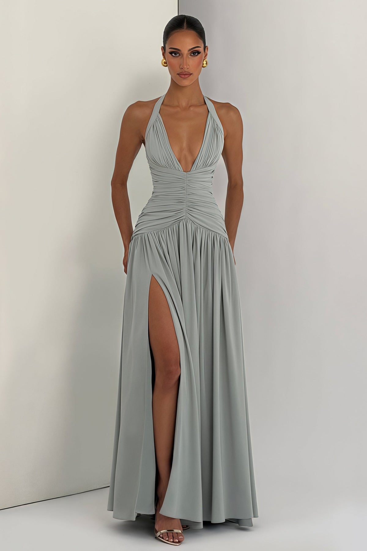 Halter-Neck Slit Backless Maxi Dress