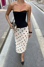 Draped Polka Dot High-Waist Skirt