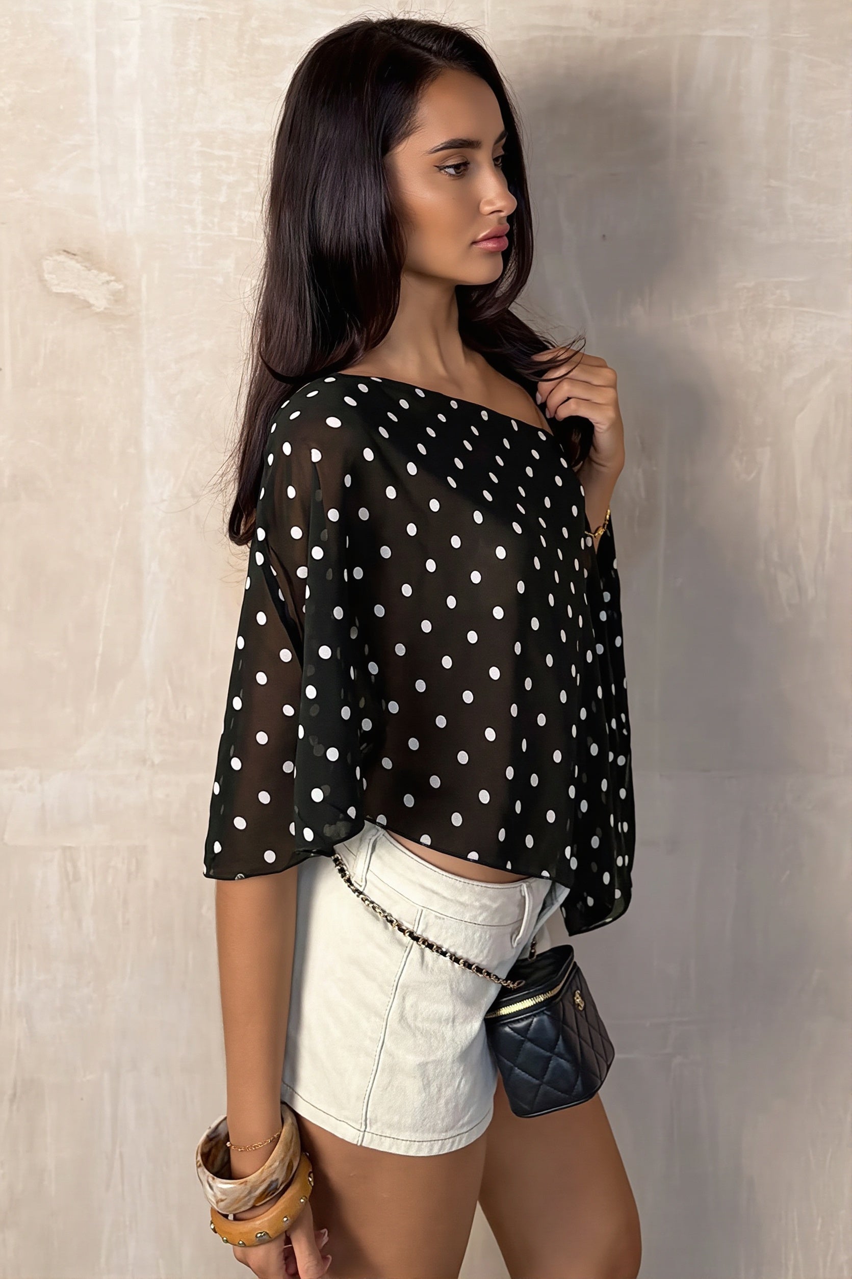 Chiffon Polka Dot Asymmetric Blouse