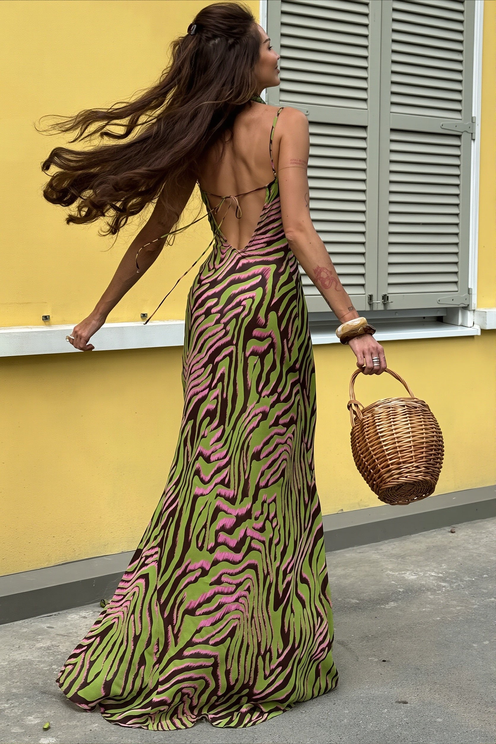 Satin Cami Backless Bodycon Maxi Dress