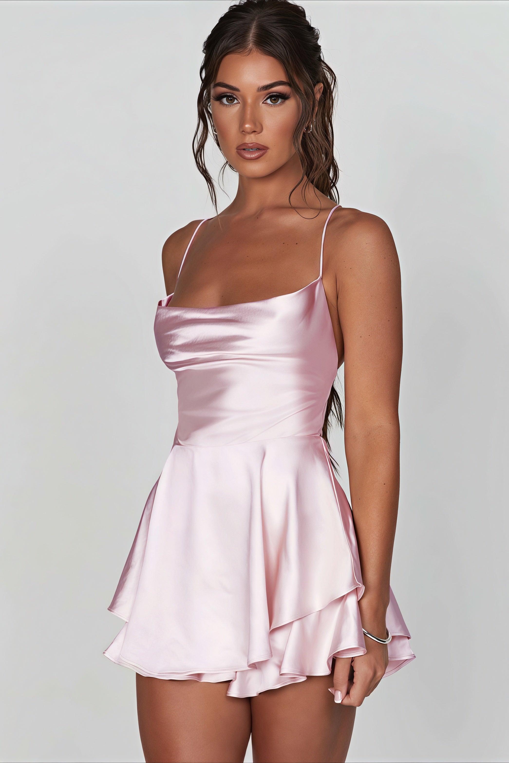 Solid Cami Backless Slim Mini Dress