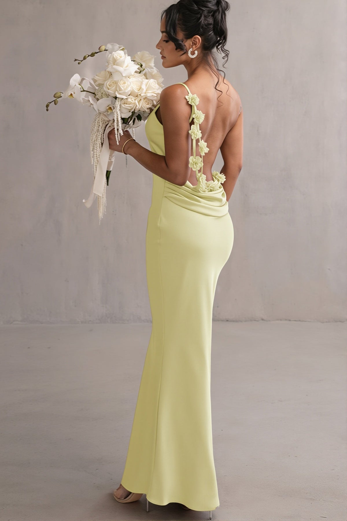 3D-Flower Cami Open-Back Maxi Dress