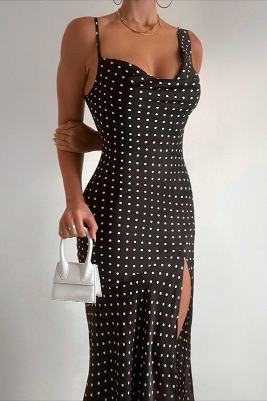 Polka Dot Cami V-Neck Split Maxi Dress