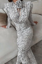 Polka Dot Floral Puff-Sleeve Maxi Dress