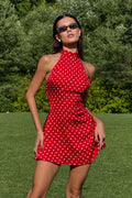 Polka Dot Halter Sleeveless Bodycon Mini Dress