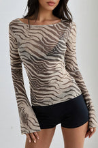 Zebra Mesh Sheer Blouse