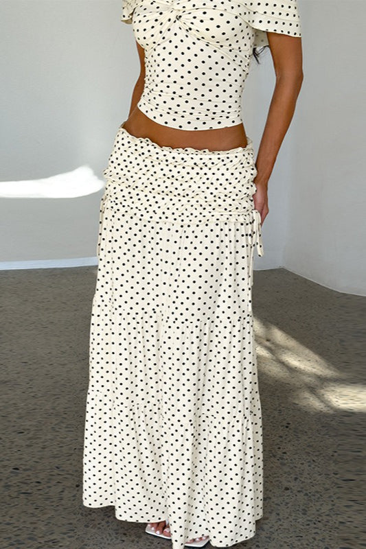 Polka Dot Strapless Bow Maxi Skirt Set