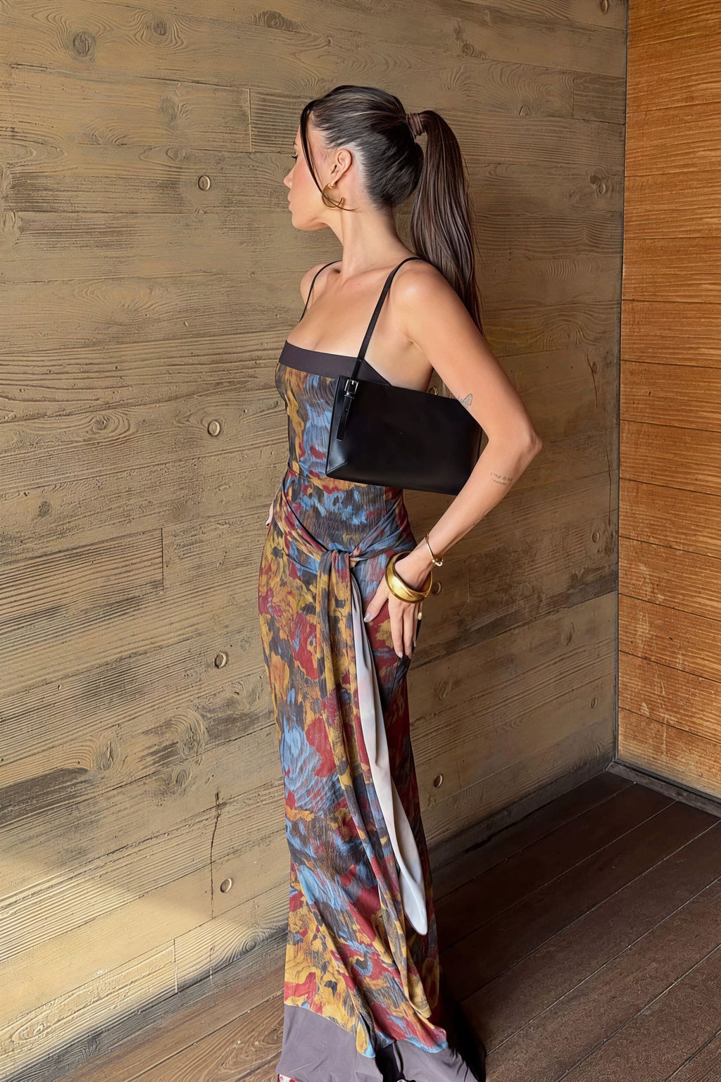Contrast-Print Cami Maxi Dress