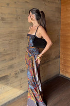 Contrast-Print Cami Maxi Dress