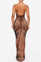 Lace-Pattern Halter Backless Maxi Dress