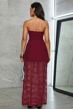 Lace-Insert Strapless Two-Piece Maxi Dress