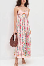 Floral Linen Spaghetti-Strap Boho Dress