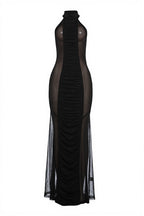 Halter Mesh Sheer Cutout-Back Maxi Dress