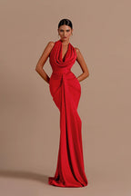 Satin Halter Backless Prom Dress