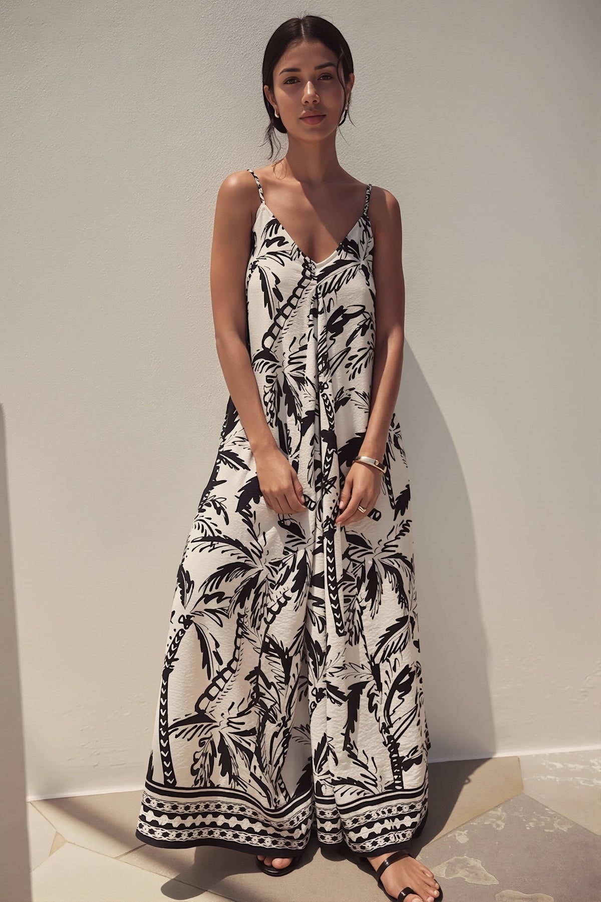 Coconut-Print Loose Boho Dress