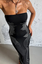 Rhinestone Strapless Off-Shoulder Maxi Dress