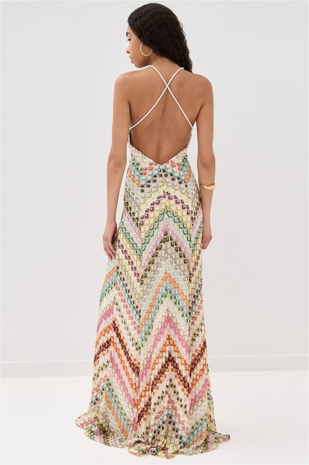 Striped-Knit Cutout Maxi Dress