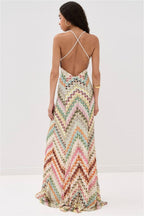 Striped-Knit Cutout Maxi Dress