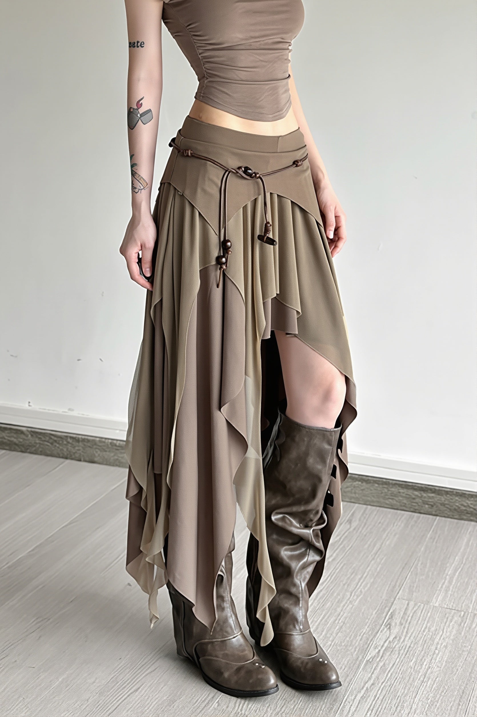 High-Waist Layered Split Skirt