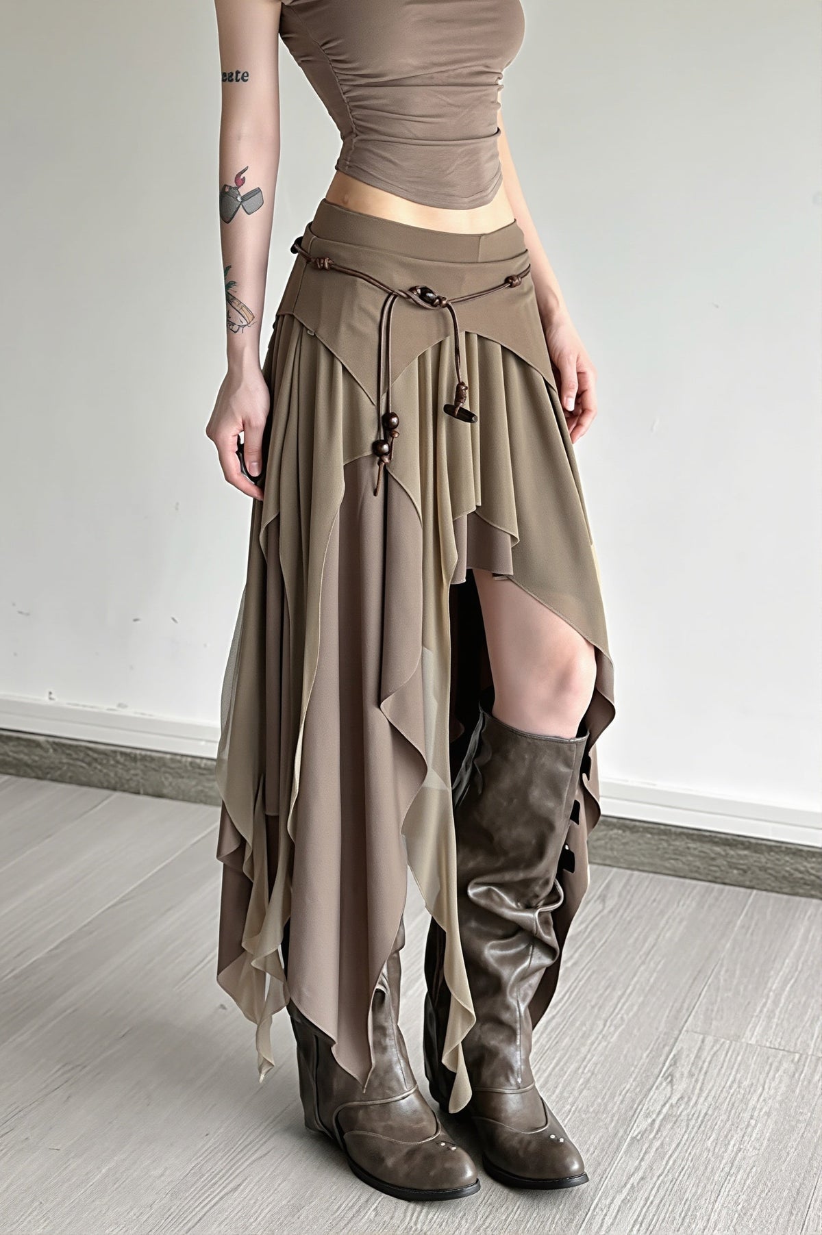 High-Waist Layered Split Skirt