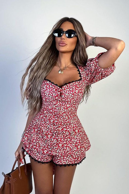 Floral Puff-Sleeve Tie Set