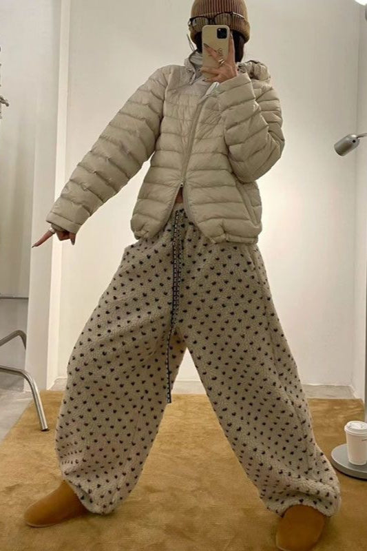 Polka Dot Fleece Drawcord Pants