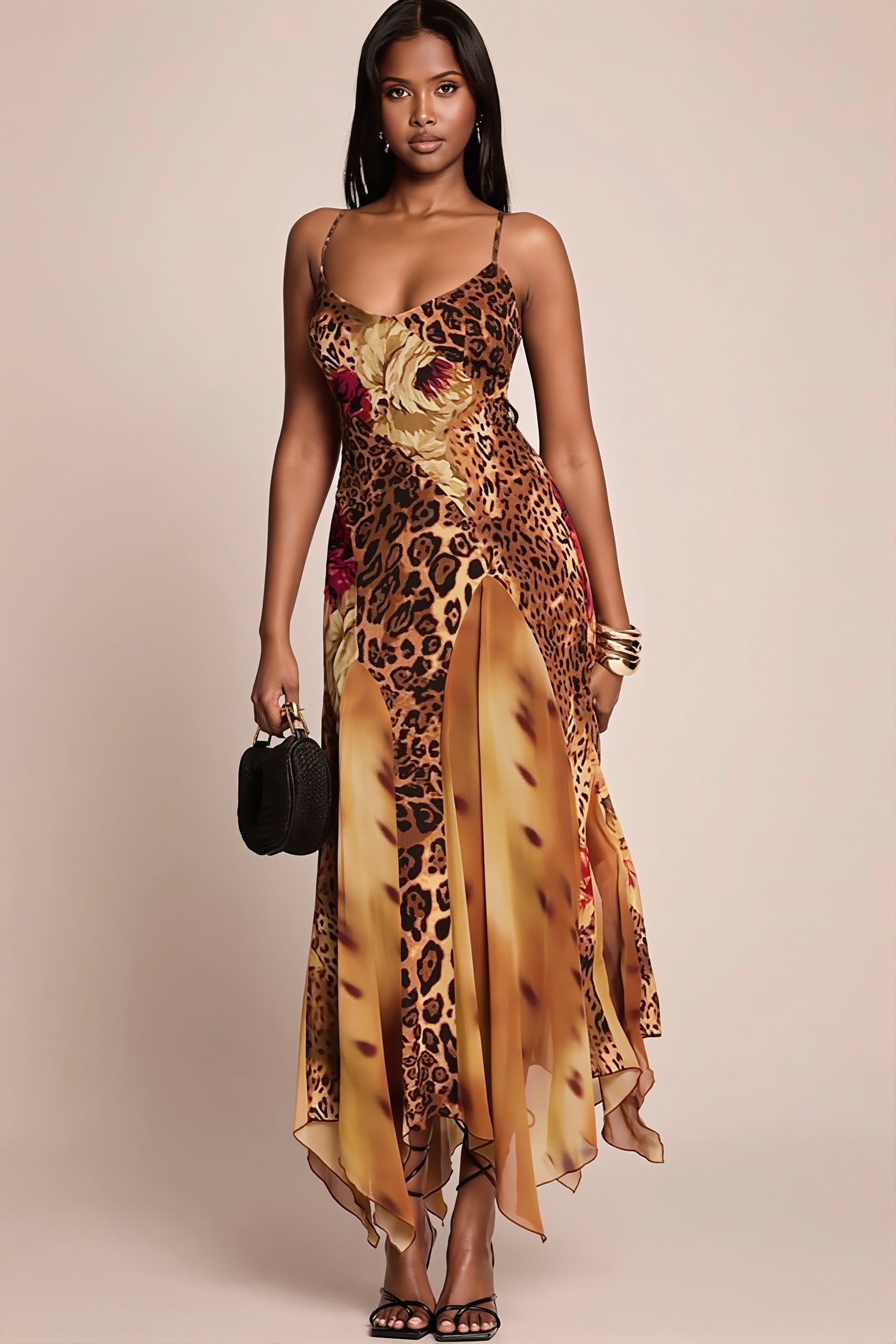 Mesh-Splice Cami Maxi Dress