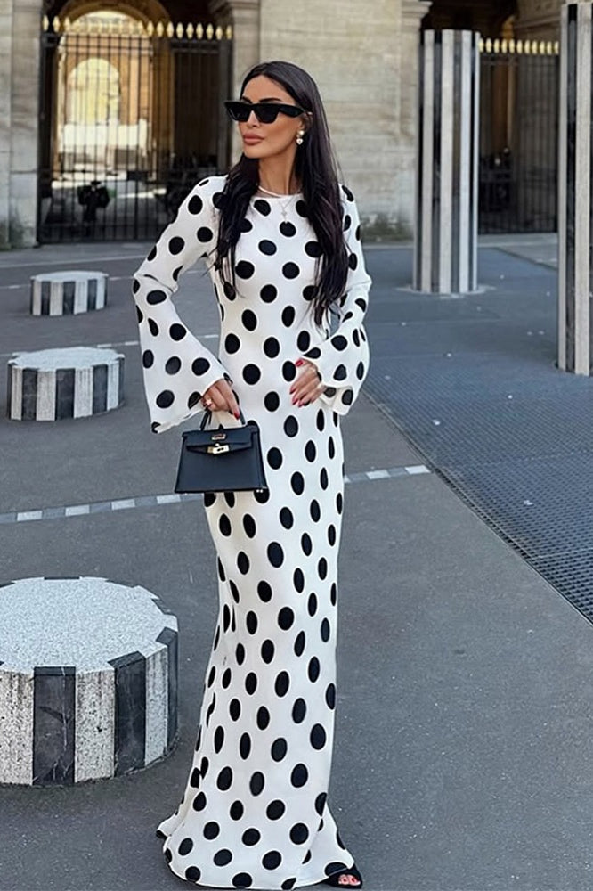 Polka Dot Bell-Sleeve Maxi Dress
