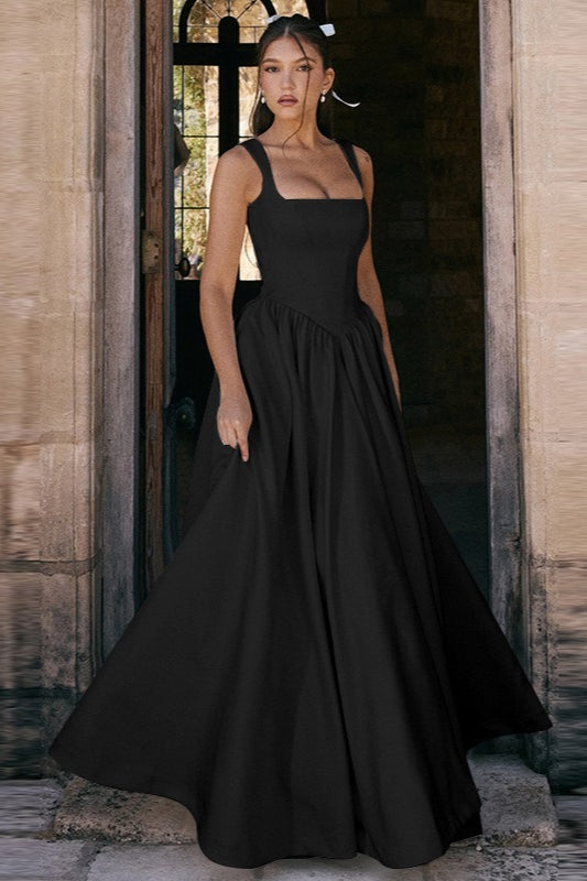 Solid A-Line Long Prom Dress