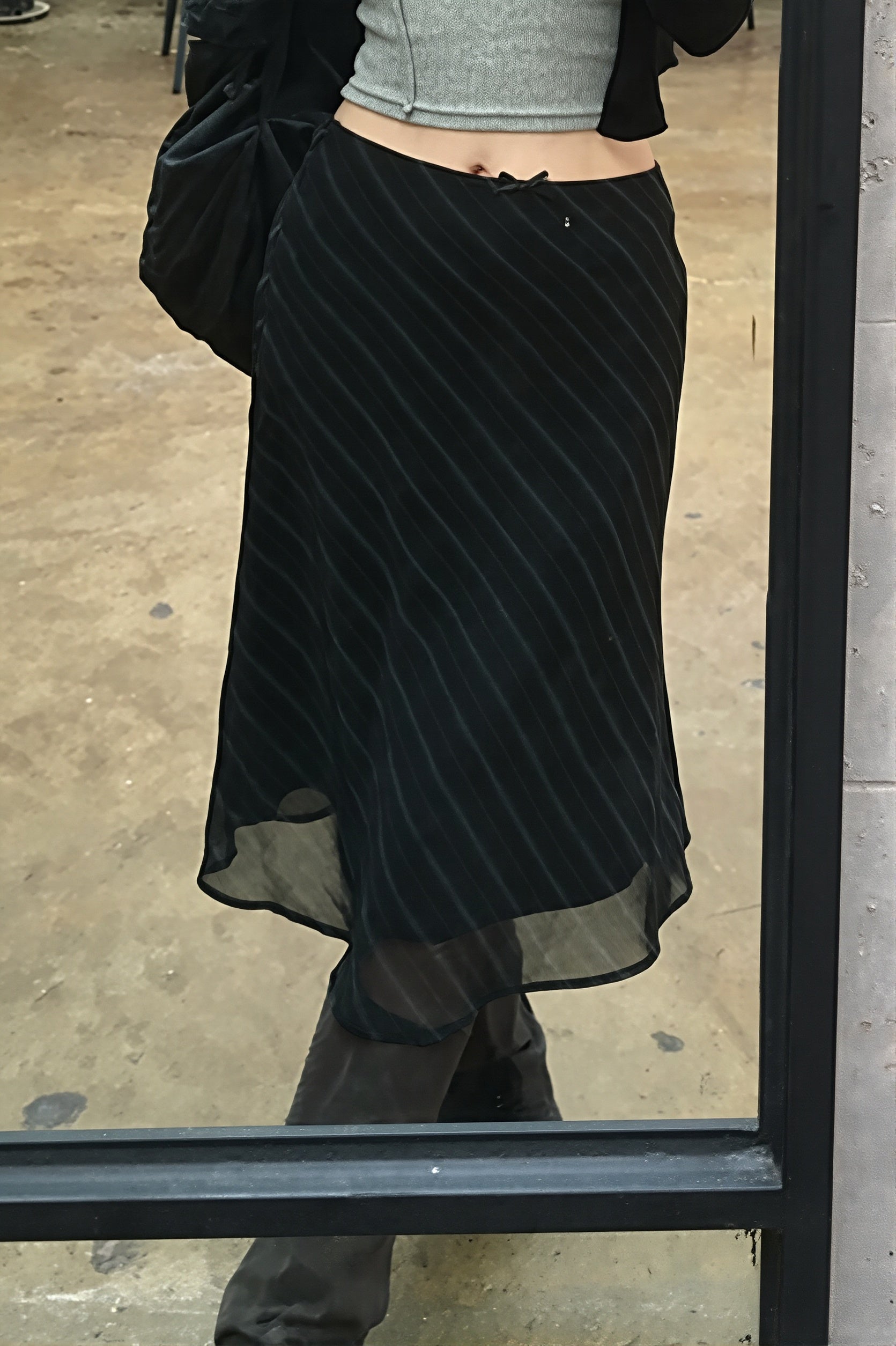 Striped Double-Mesh Skirt