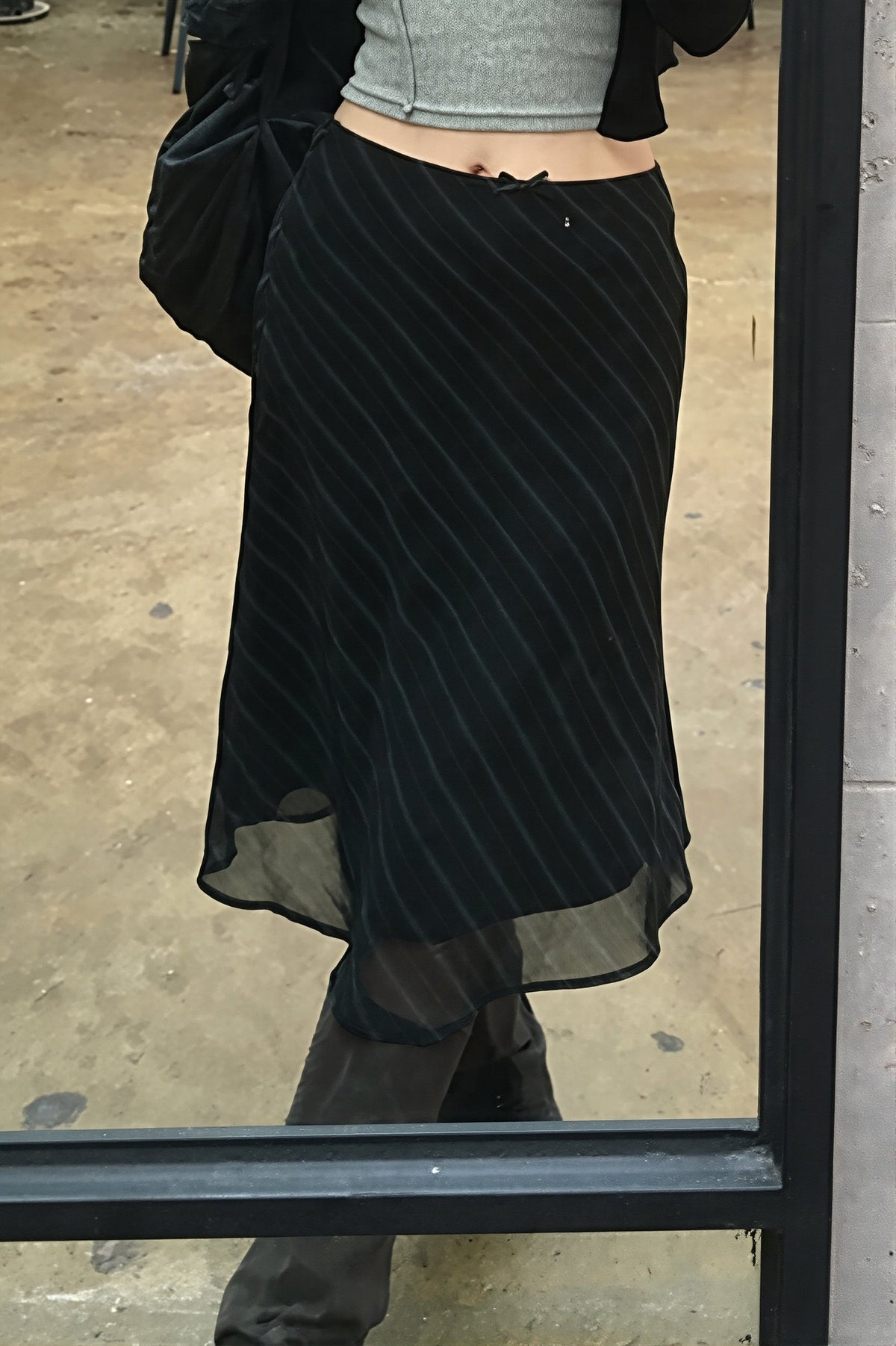 Striped Double-Mesh Skirt