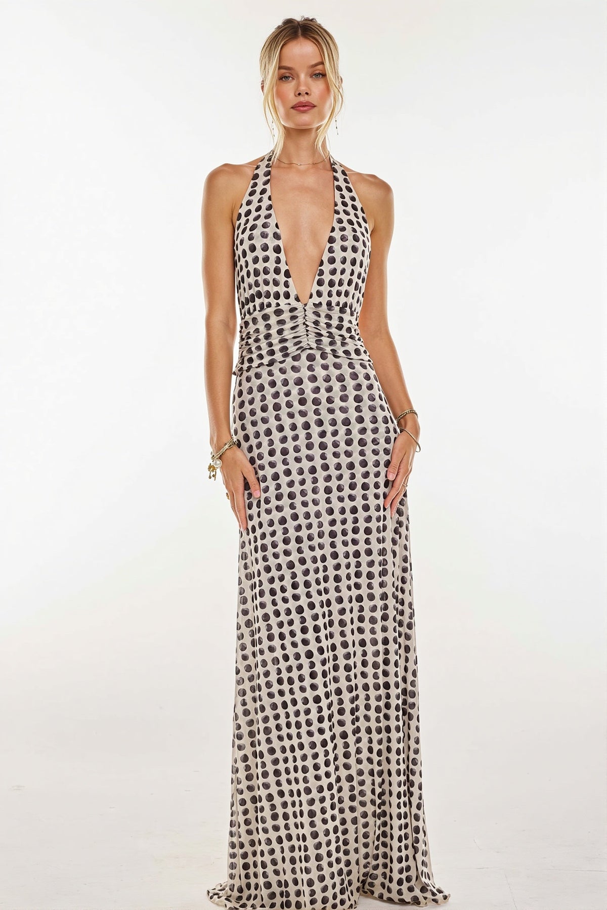 Printed Halter Backless Slim Maxi Dress