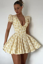 Floral V-Neck Ruched Mini Dress
