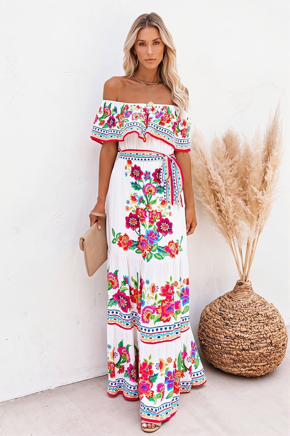 Ruffle Off-Shoulder Boho Dress