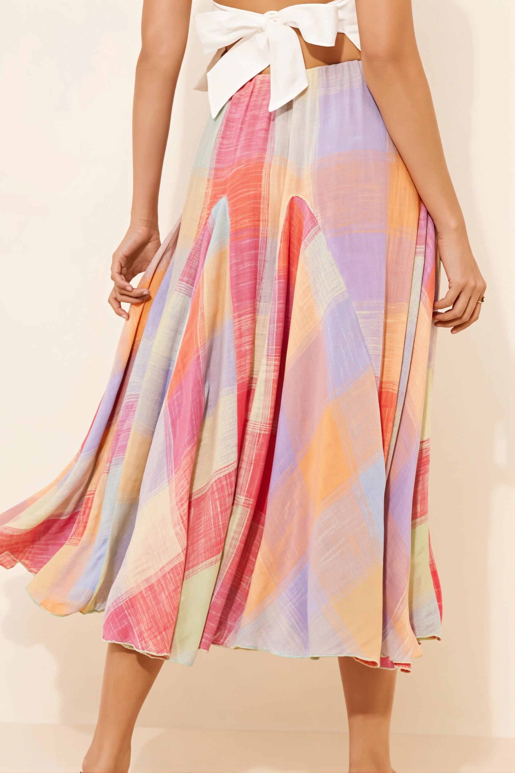 Plaid Flared Maxi Skirt