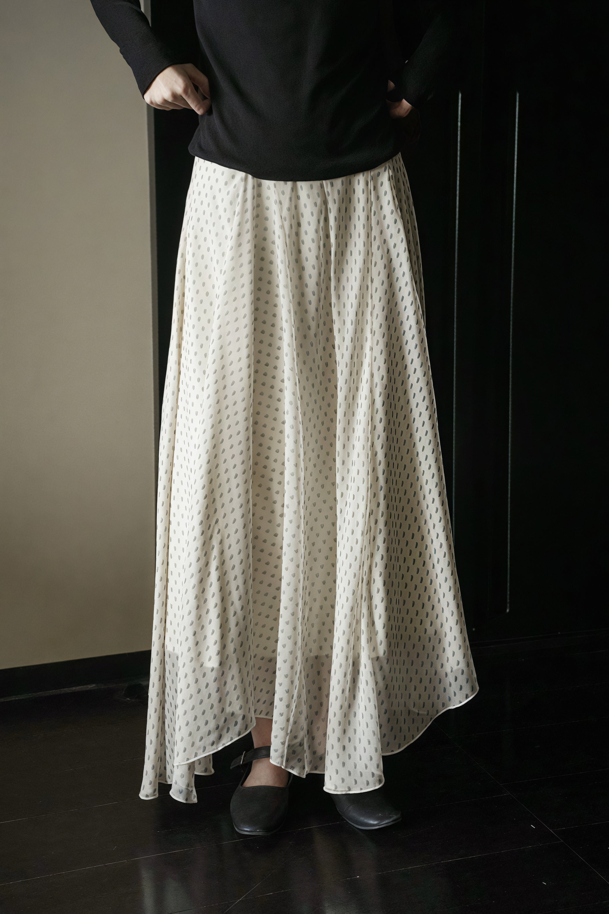 Draped Polka Dot Maxi Skirt