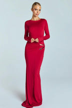 Backless Metal-Detail Round-Neck Maxi Dress