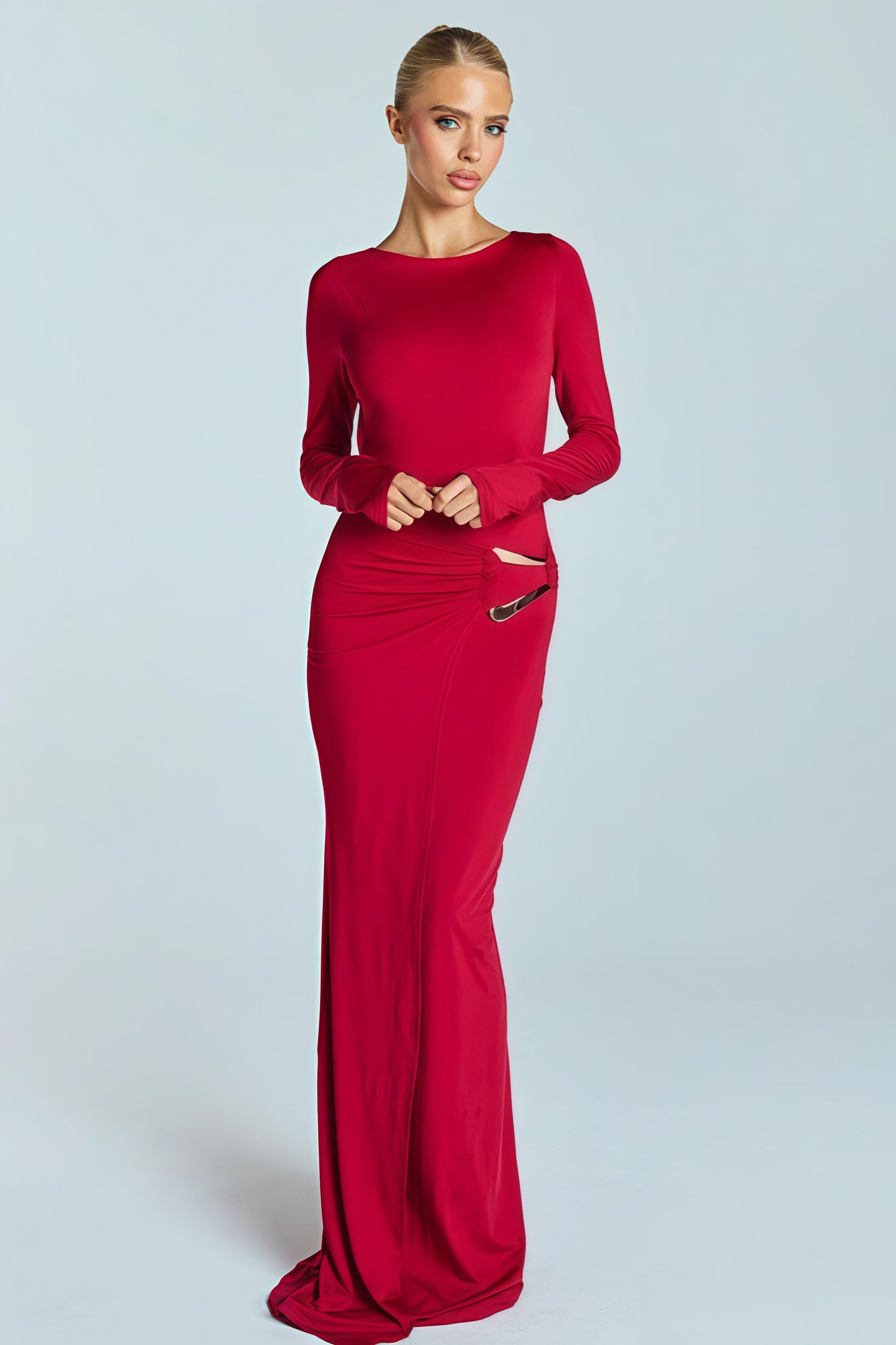 Backless Metal-Detail Round-Neck Maxi Dress