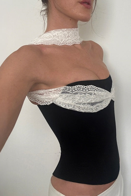 Lace-Patch Tube Tank Top