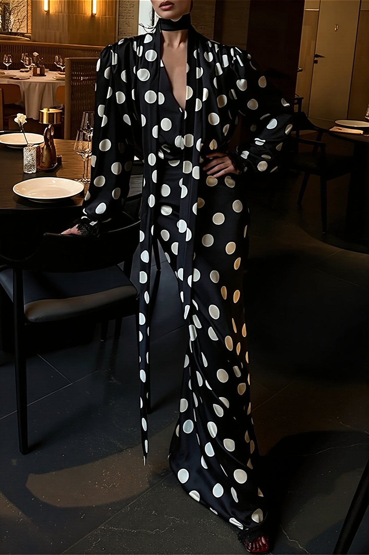 Polka Dot Sash Maxi Dress