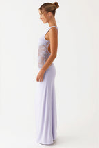 Lace-Satin Backless Maxi Dress