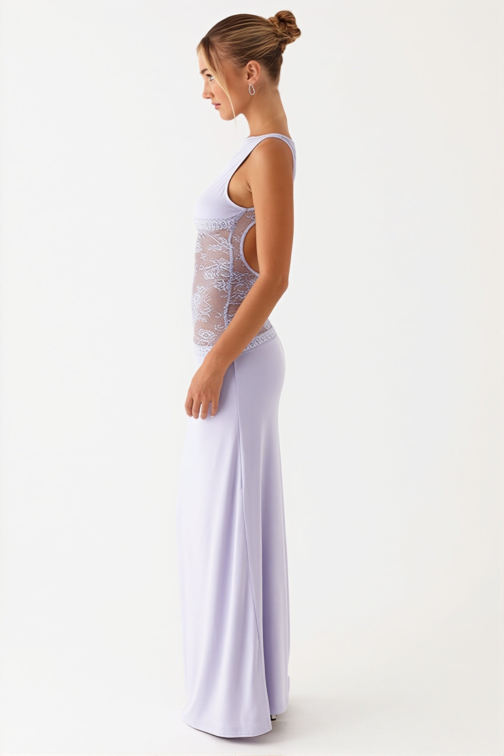 Lace-Satin Backless Maxi Dress