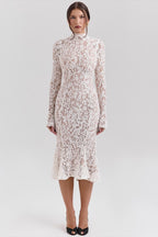 Lace Long-Sleeve Mermaid Midi Dress