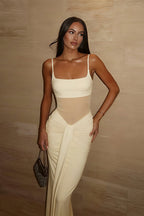 Mesh Waist-Tie Cami Bodycon Maxi Dress